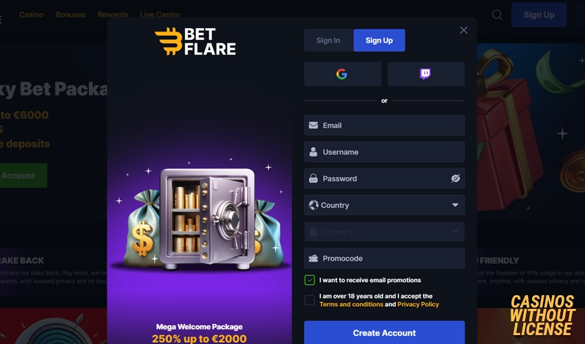 Create Your Account at Betflare